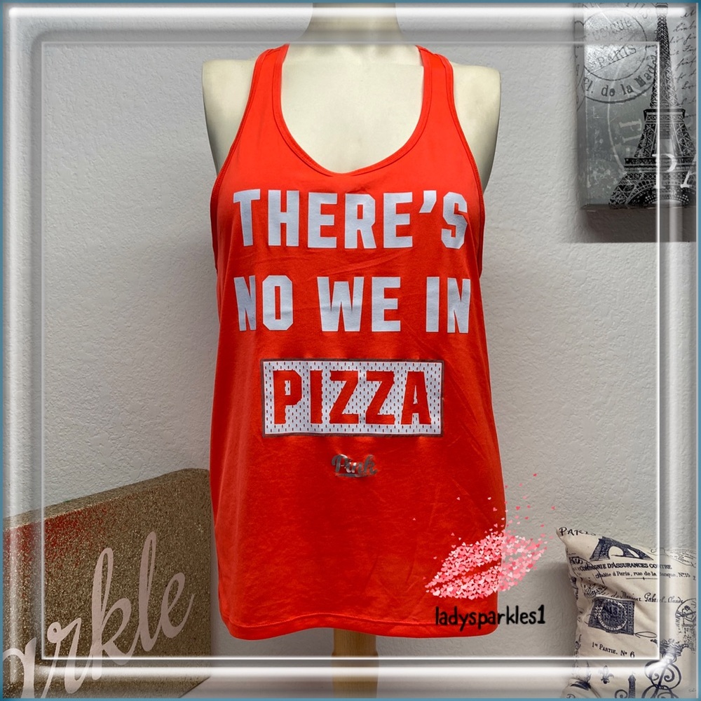 Pink | Orange graphic racerback tank, Sz XS “There’s no We in Pizza” - Picture 1 of 8